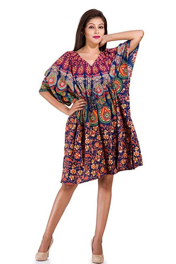  Print short kaftan cotton party wear
